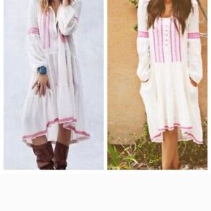 Free People White and Pink Long Sleeve Dress